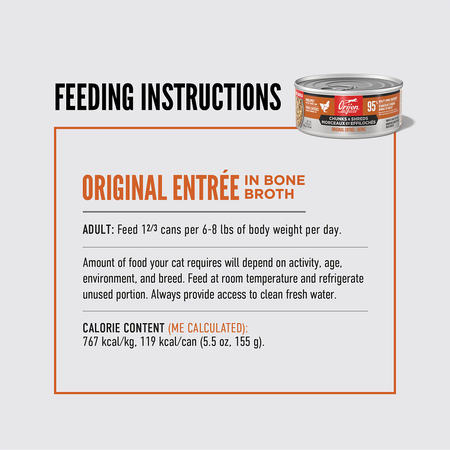 ORIJEN Wet Cat Chunks & Shreds 155g Original Entree Feeding Guide Canada