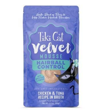 Tiki Cat Velvet Mousse Hairball Control Chicken & Tuna Recipe in Broth Wet Cat Food, 2.8oz