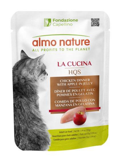 Almo Nature HQS La Cucina Cat Food Pouches - Chicken Dinner With Apple In Jelly 55g