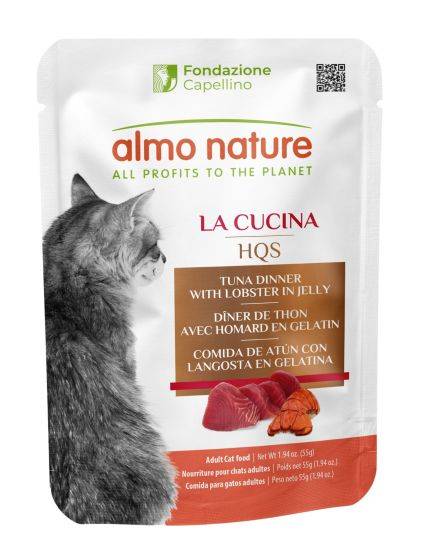 Almo Nature HQS La Cucina Cat Food Pouches - Tuna Dinner With Lobster In Jelly 55g