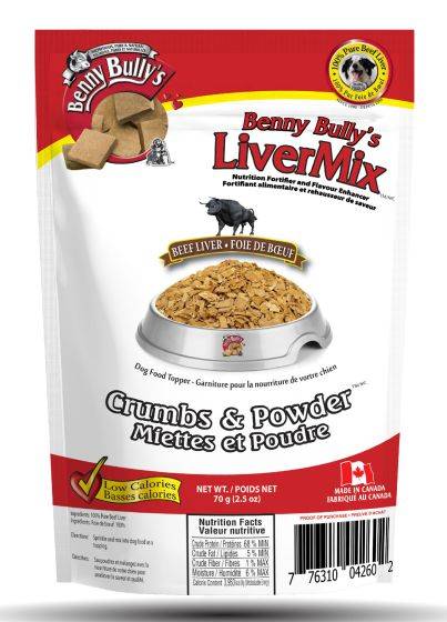 Benny Bullys Liver Mix, Dog Food Topper - Beef Liver Chops In Crumbs & Powder 70g